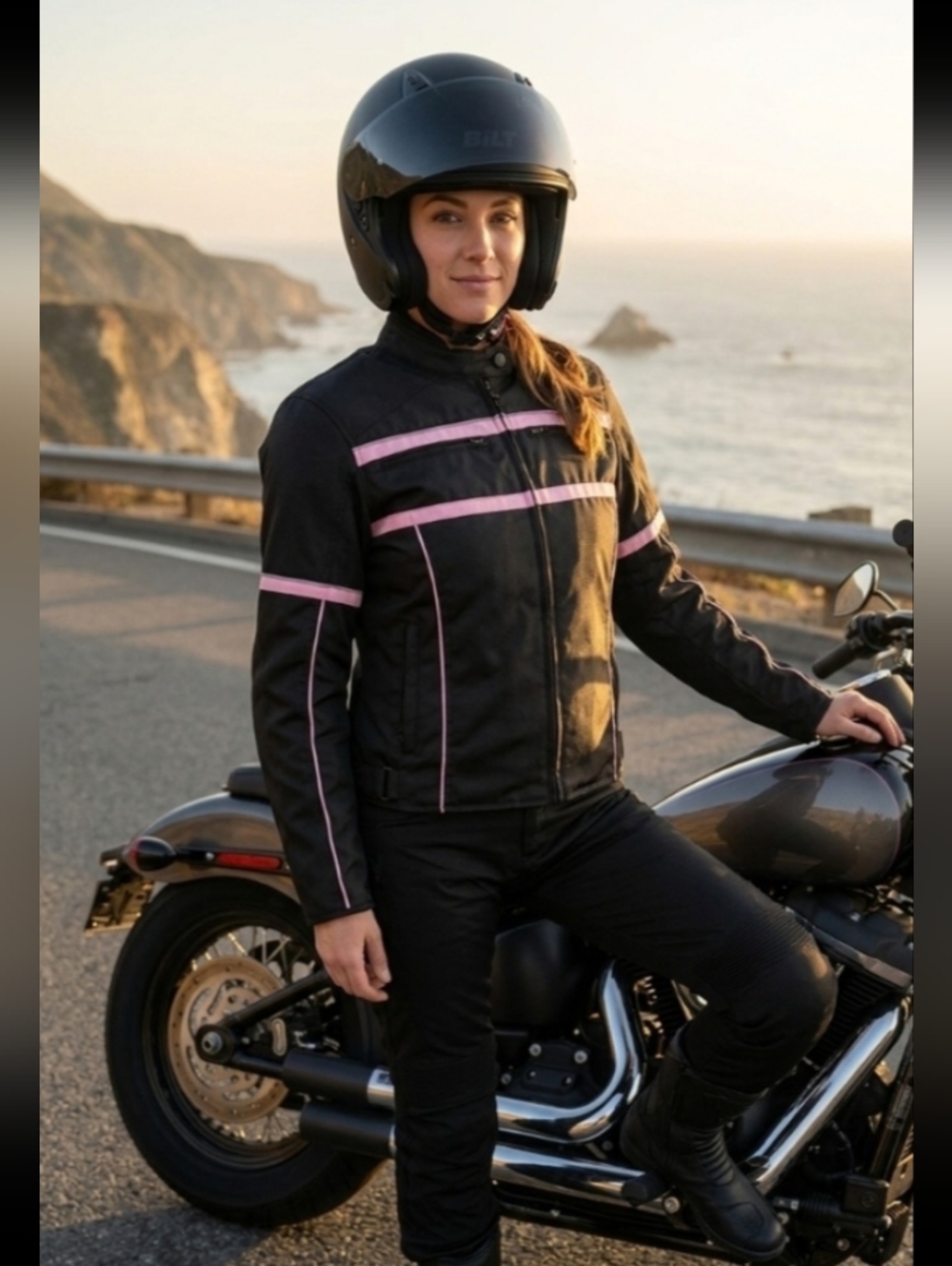 Bilt - Women's Black Motorcycle Jacket with Pink Trim
